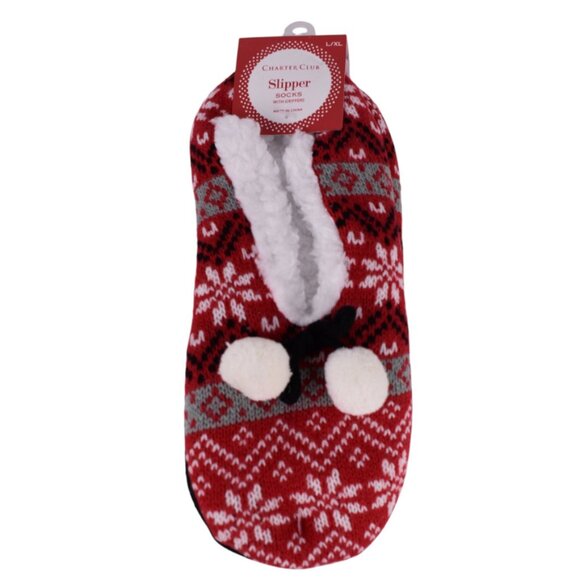 Charter Club Holiday Slipper Socks – Red Fair Isle (L/XL) - Picture 2 of 4